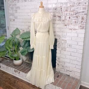 Vintage 70s Jessica’s Gunnies Cream Lace Gauze Two Piece Skirt and Blouse Set